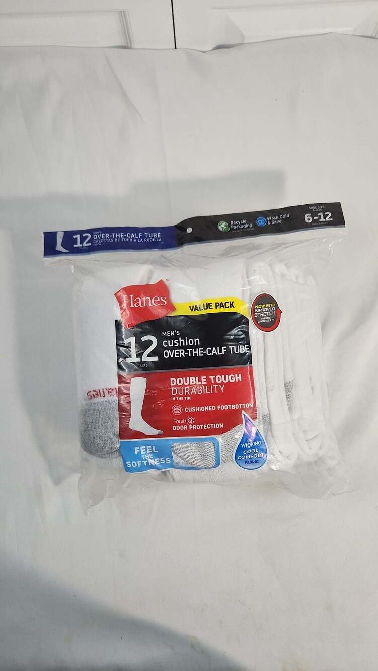 Hanes Men's Cushion Over-the-Calf Tube Socks, 12 Pairs, Size 6-12